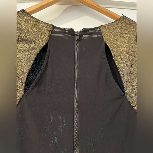 Alice + Olivia gold fitted dress with black mesh back - Picture 4 of 5